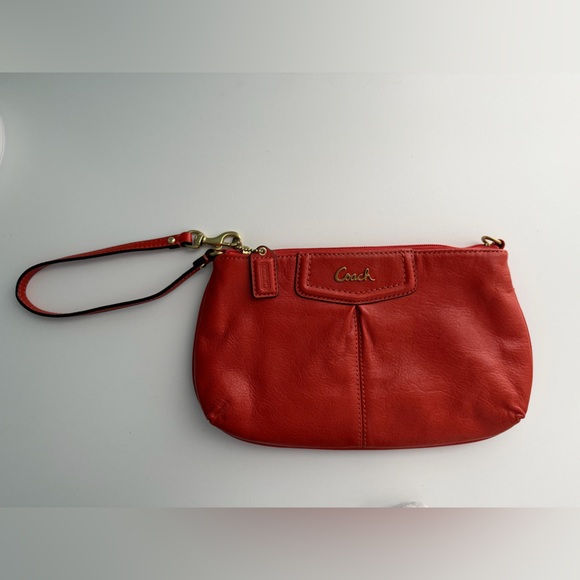 Coach Ashley Large Orange Leather Wristlet